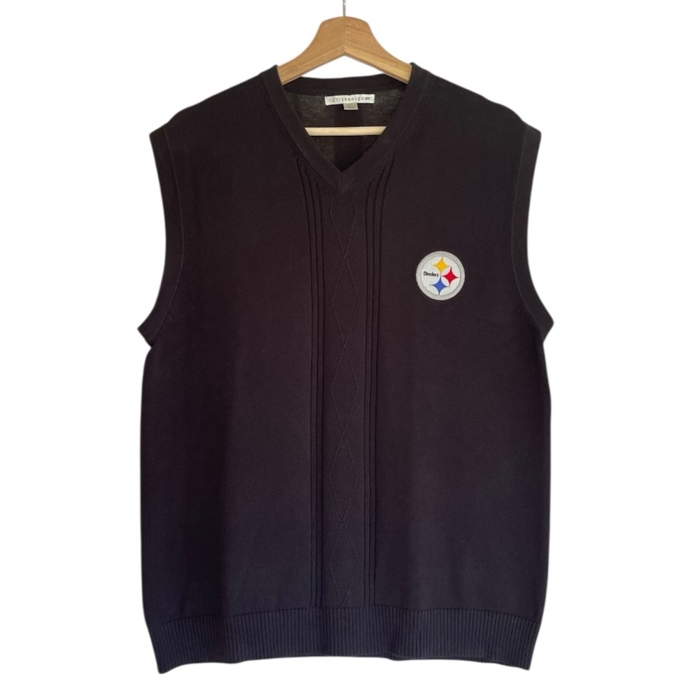 Cutter & Buck Men’s Black Knit Cotton Knit NFL Steelers Logo Sweater Vest M